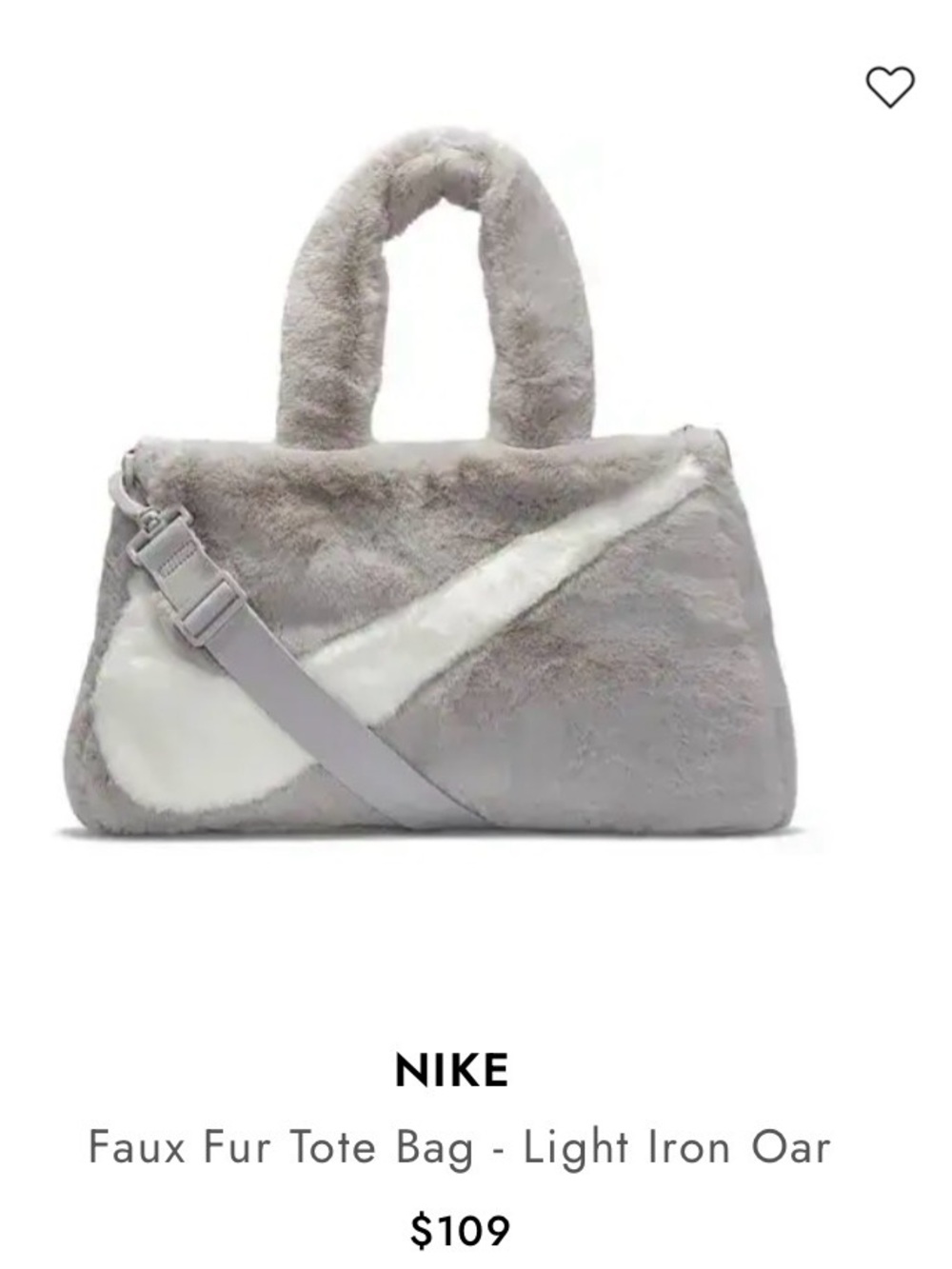 Nike Grey and White Plush Tote Bag